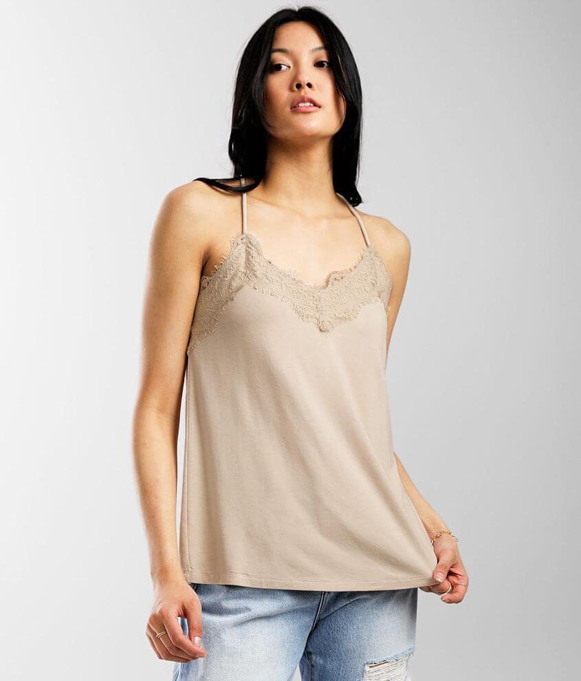 Miss Me Scalloped Eyelash Lace Trim Tank Top - Women's Tank Tops in Cream