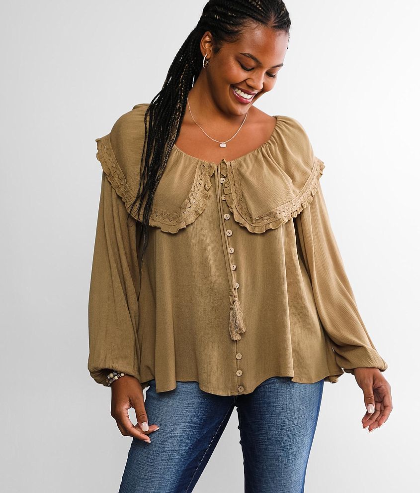 Gimmicks Lace Peasant Blouse - Women's Shirts/Blouses in Brown