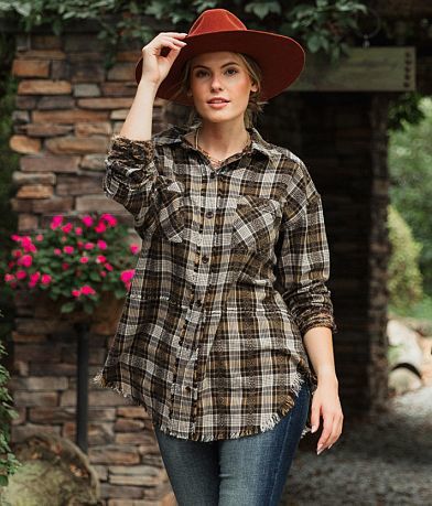 Gimmicks Frayed Plaid Shirt front view