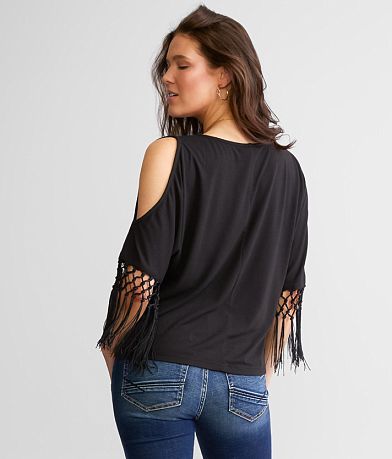 Daytrip Weaved Fringe Top back view