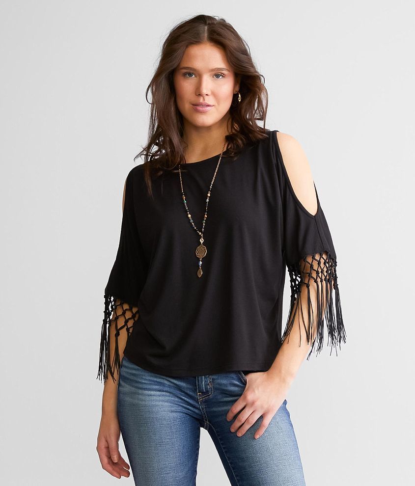 Daytrip Weaved Fringe Top front view