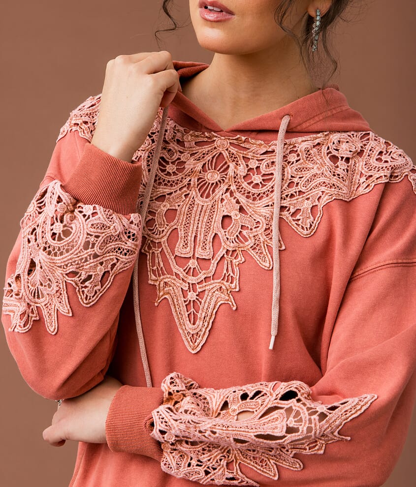 Crochet Applique Hooded Sweatshirt