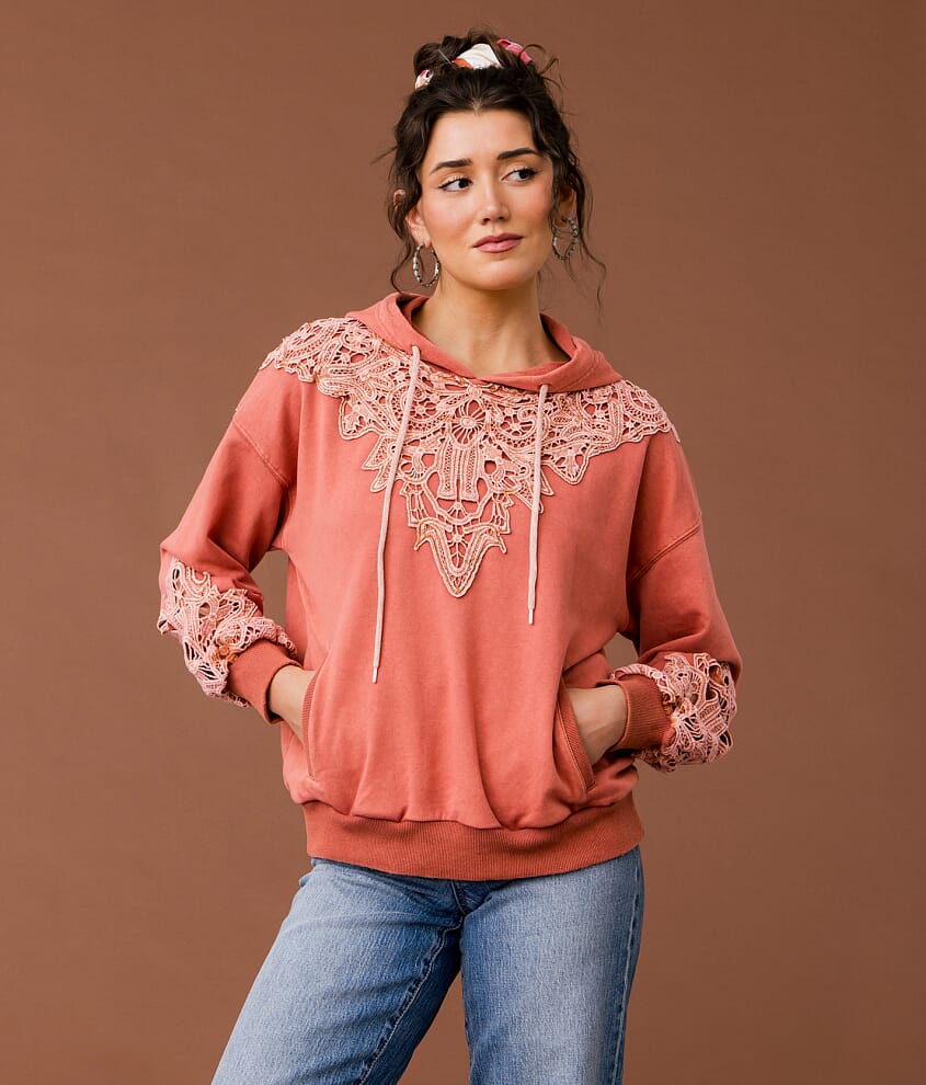 Crochet Applique Hooded Sweatshirt