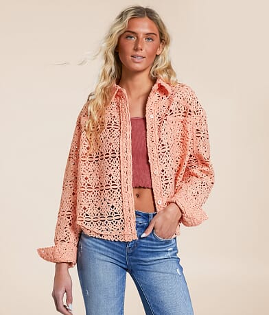 Oli & Hali Crochet Shacket front view