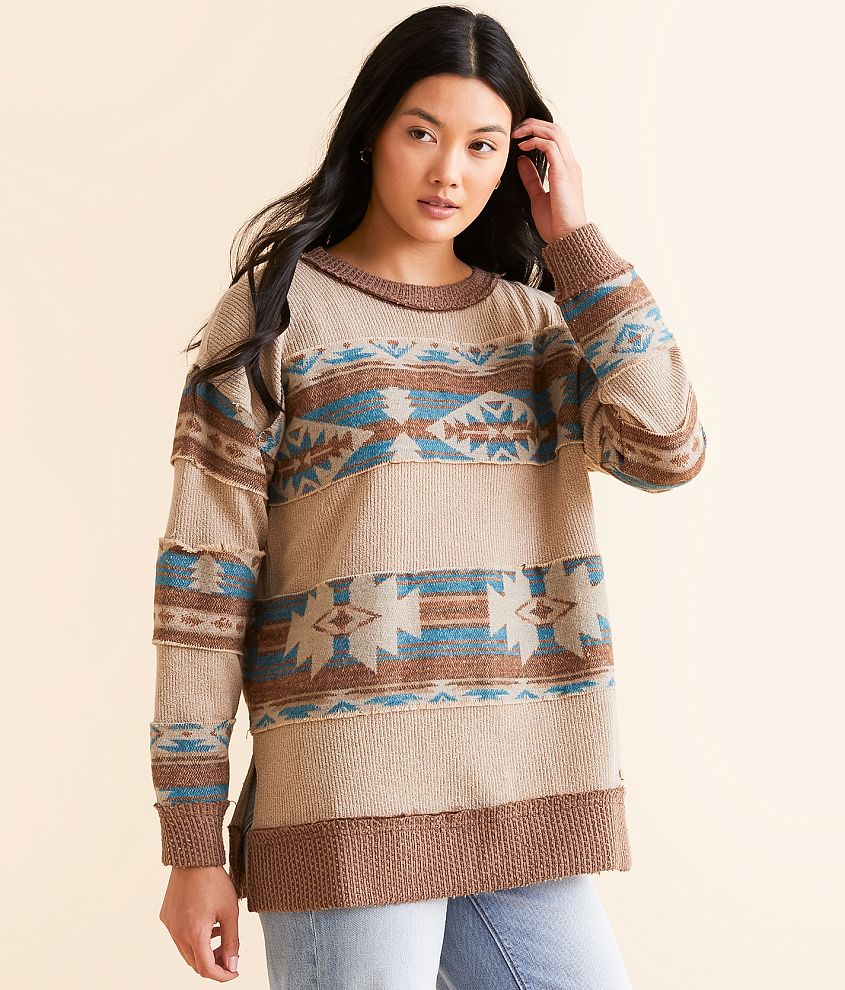 BKE Aztec Oversized Pullover front view