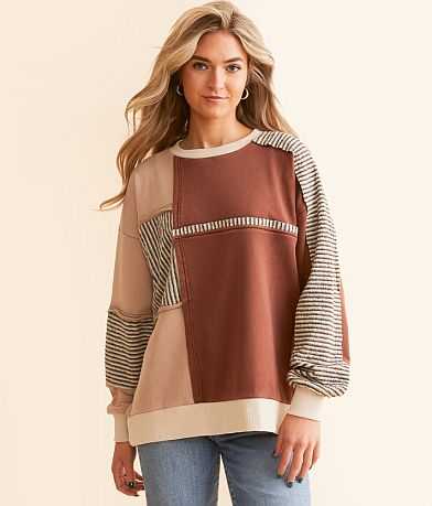 BKE Pieced Stripe Pullover front view