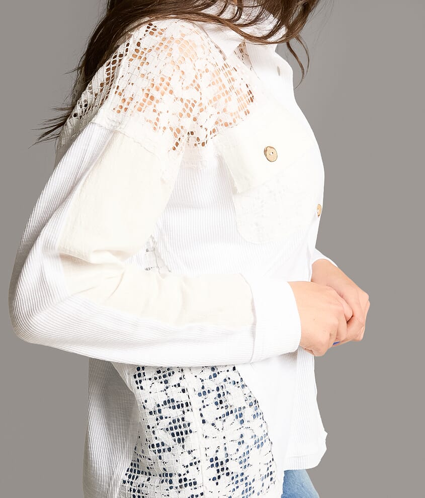 Ribbed Knit Lace Shirt