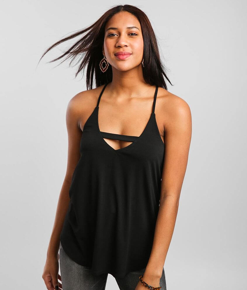 Daytrip Flowy Back Lace Inset Tank Top - Women's Tank Tops in Black