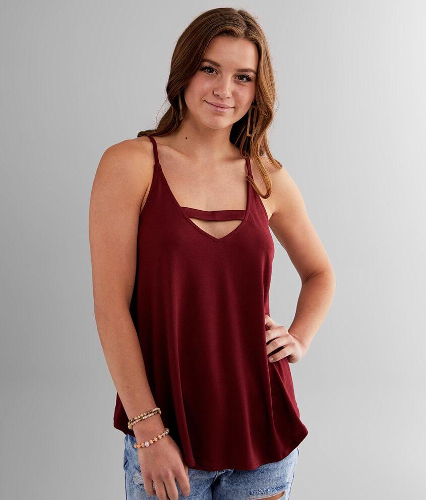 Daytrip Flowy Cut-Out V-Neck Tank Top - Women's Tank Tops in Cordovan ...