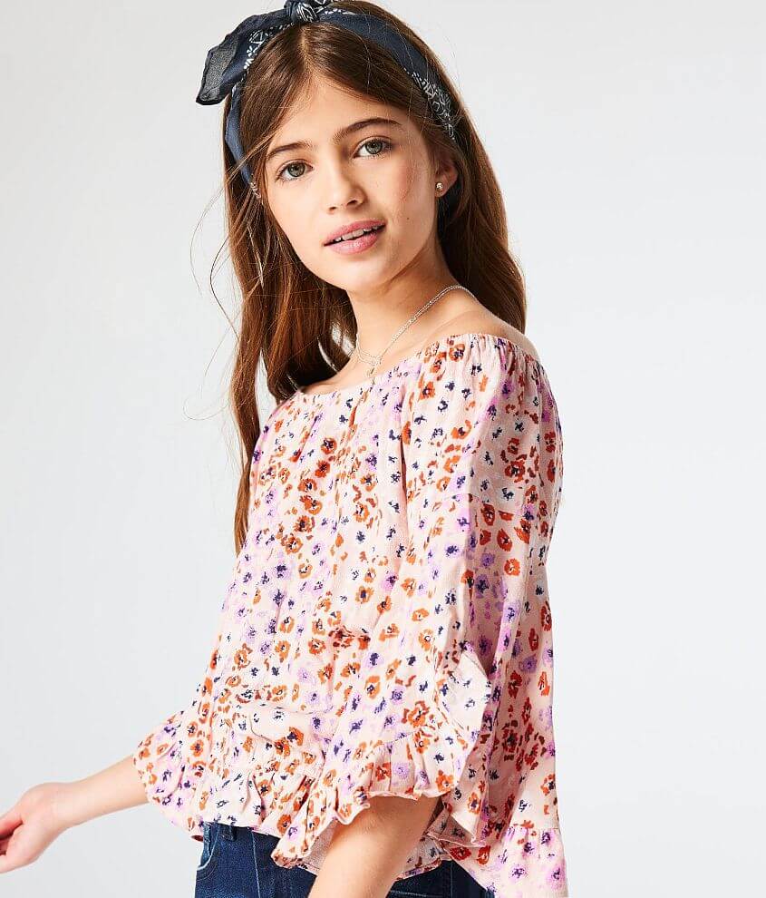 Girls - Willow &#38; Root Floral Bell Sleeve Top front view