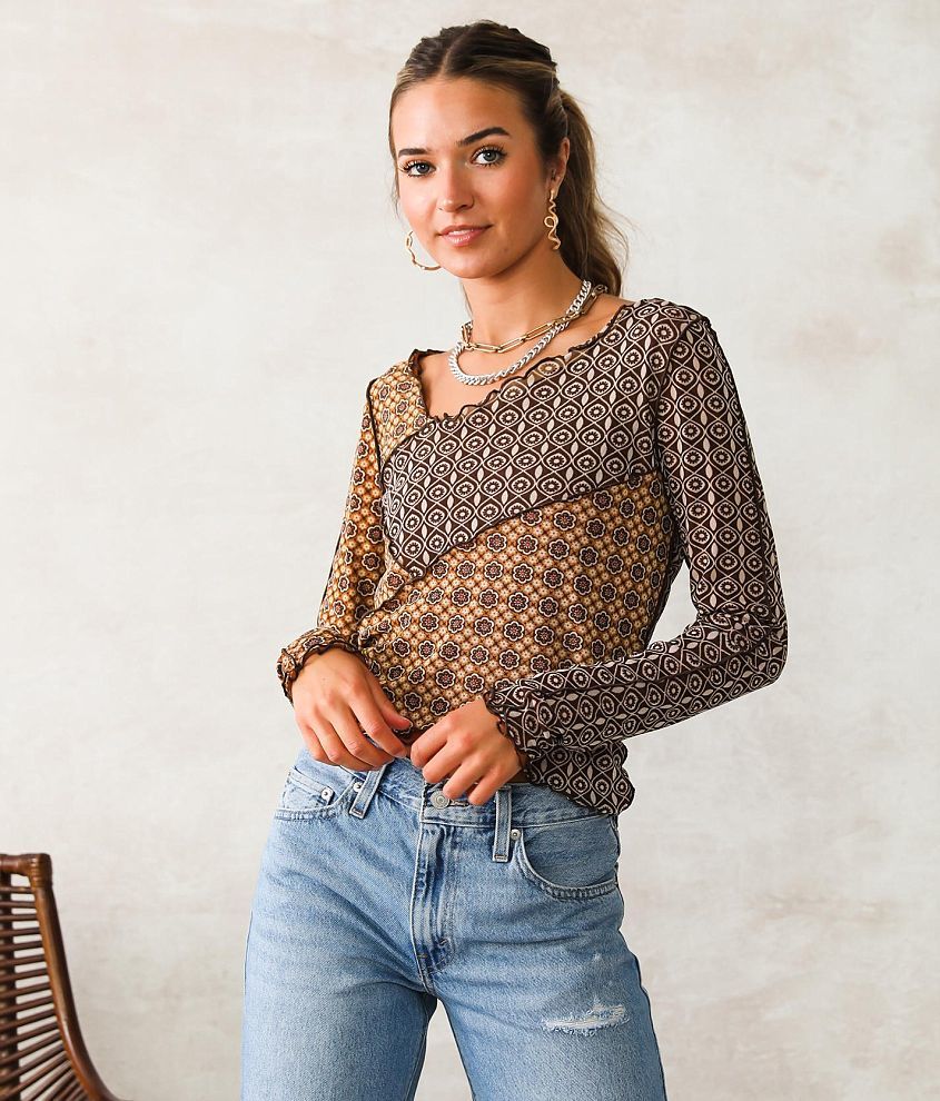 Willow & Root Wide Neck Mesh Top - Women's Shirts/Blouses in