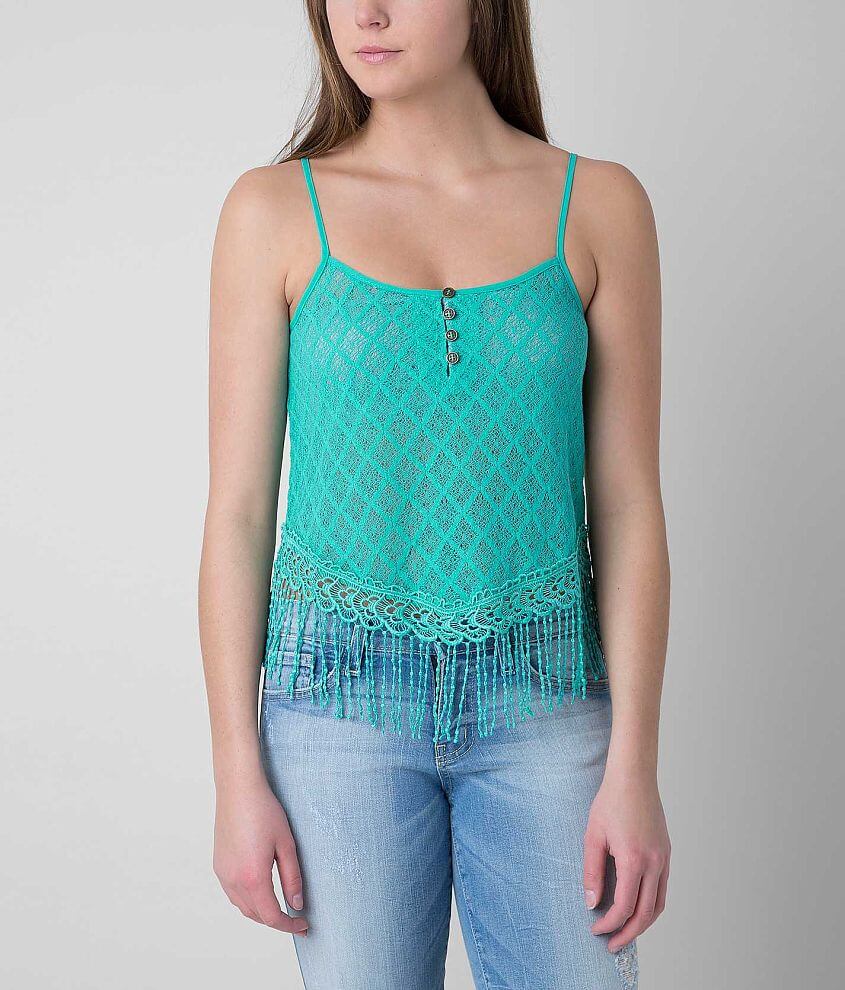 Jolt Fringe Henley Tank Top - Women's Tank Tops in Jade | Buckle