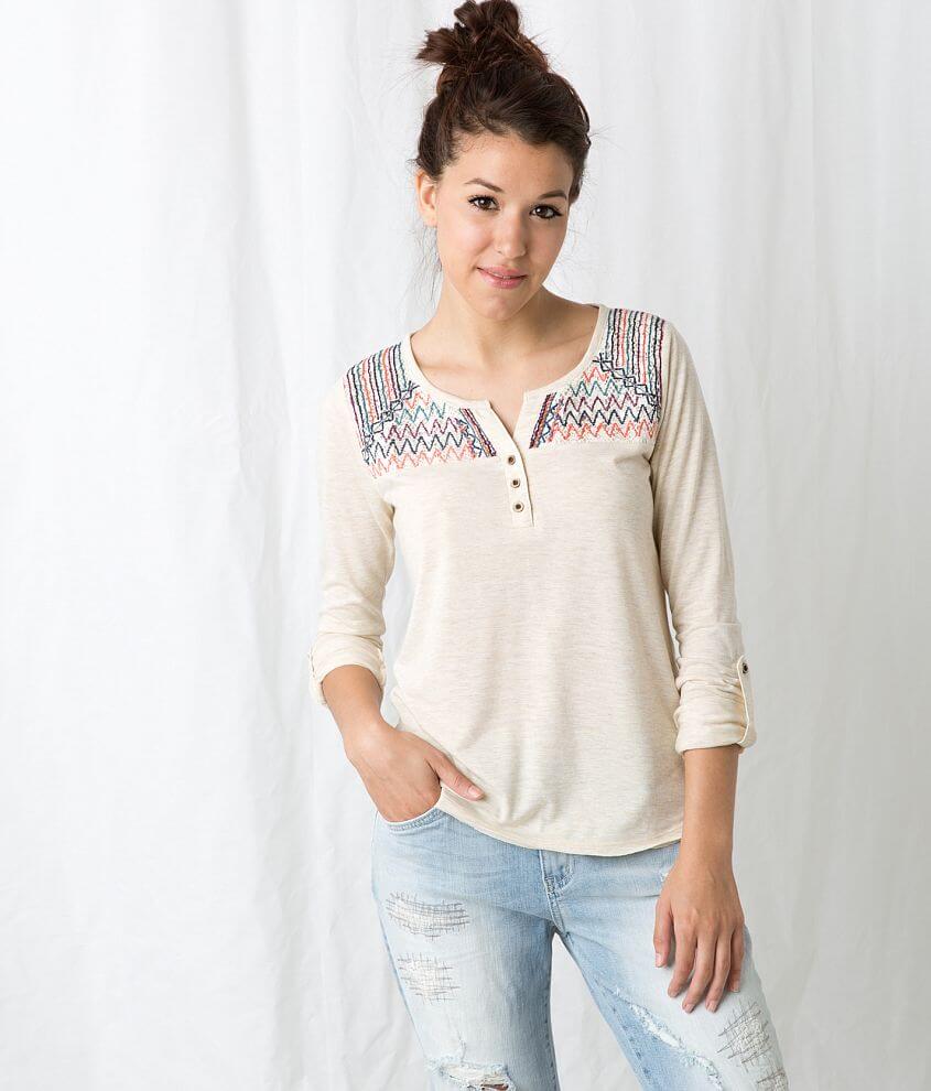 Freshwear Embroidered Henley Top front view