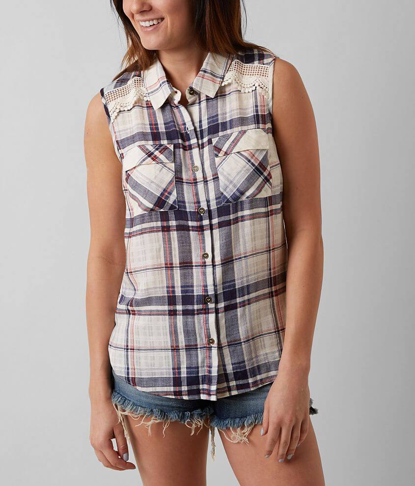 Jolt Plaid Sleeveless Shirt front view