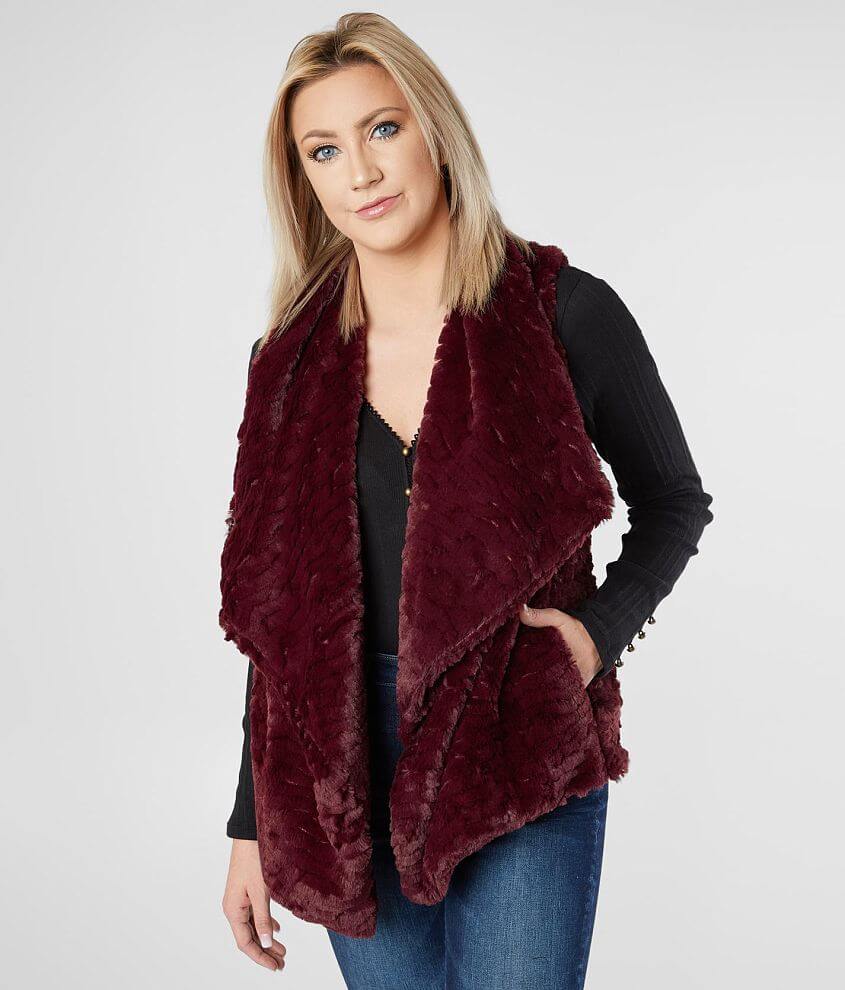 Burgundy fur vest women's sale