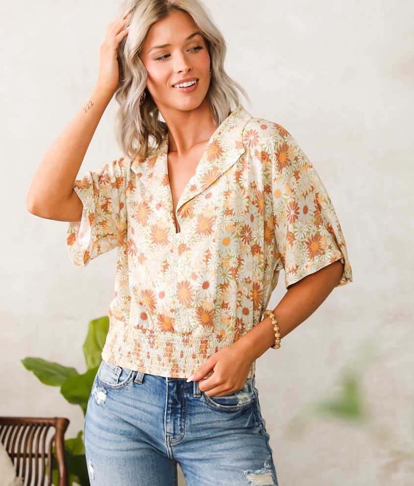 Willow & Root Floral Collared Top - Women's Shirts/Blouses in Serene ...