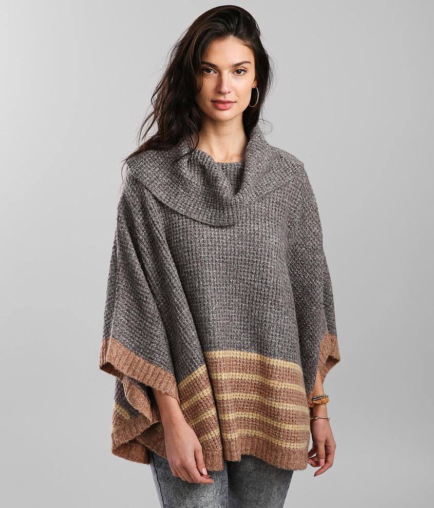 mystree Striped Cowl Neck Poncho Sweater front view
