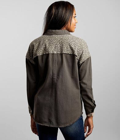 mystree Pieced Leopard Denim Jacket BACK