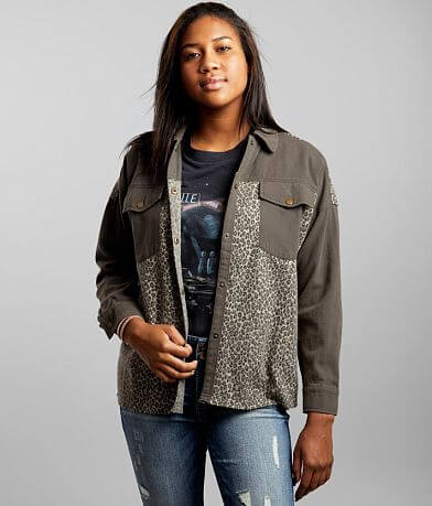 mystree Pieced Leopard Denim Jacket FULL_RIGHT_SIDE