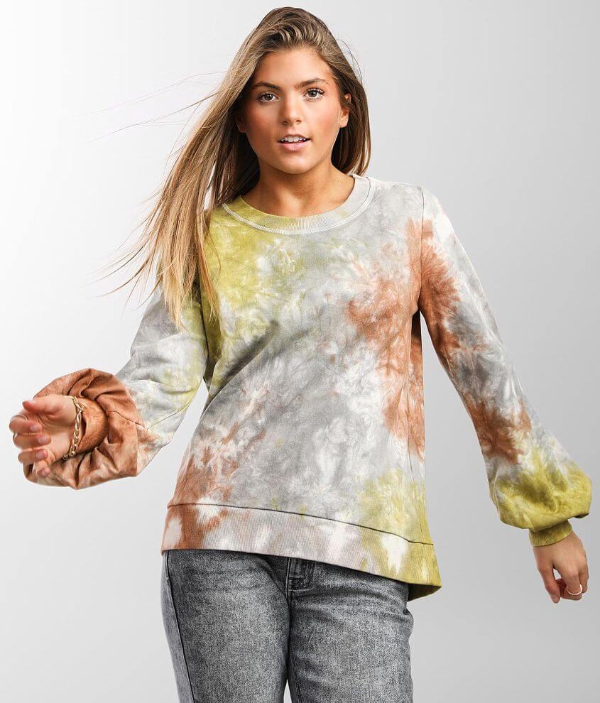 mystree Tie Dye Pullover - Women's Sweatshirts in Olive Mix