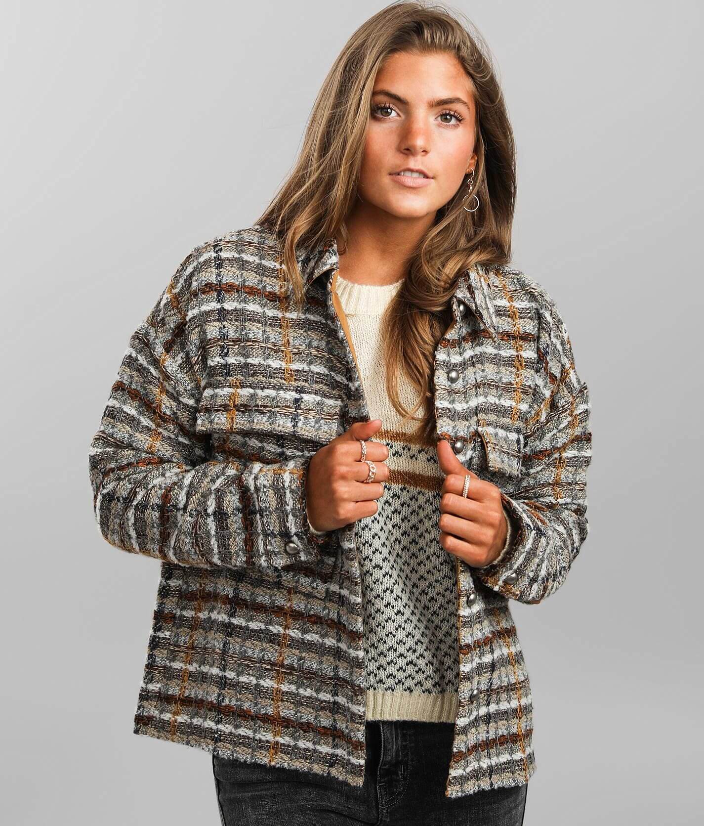 mystree Plaid Tweed Jacket - Women's Coats/Jackets in Brown Grey 