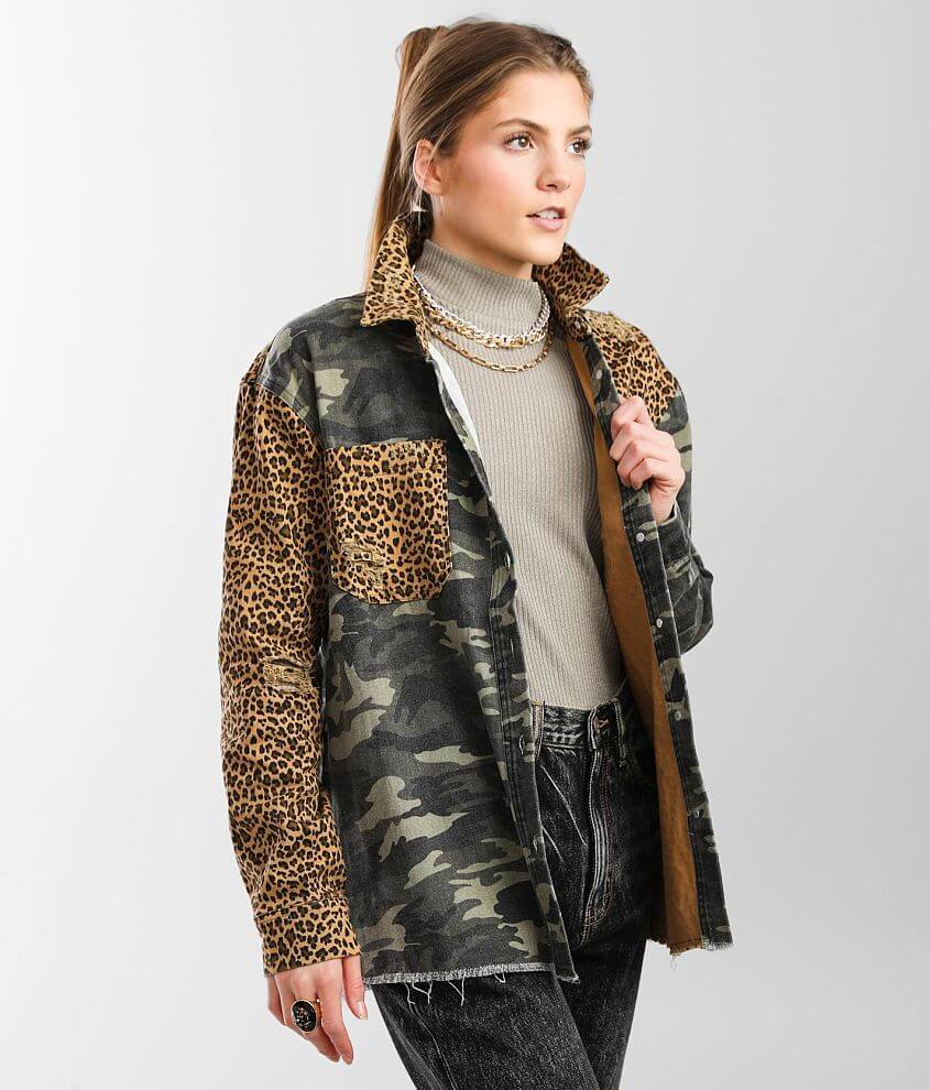 Women's denim jacket with animal print