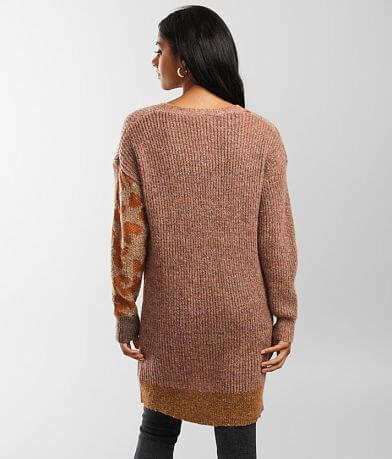 mystree Patchwork Leopard Cardigan Sweater back view