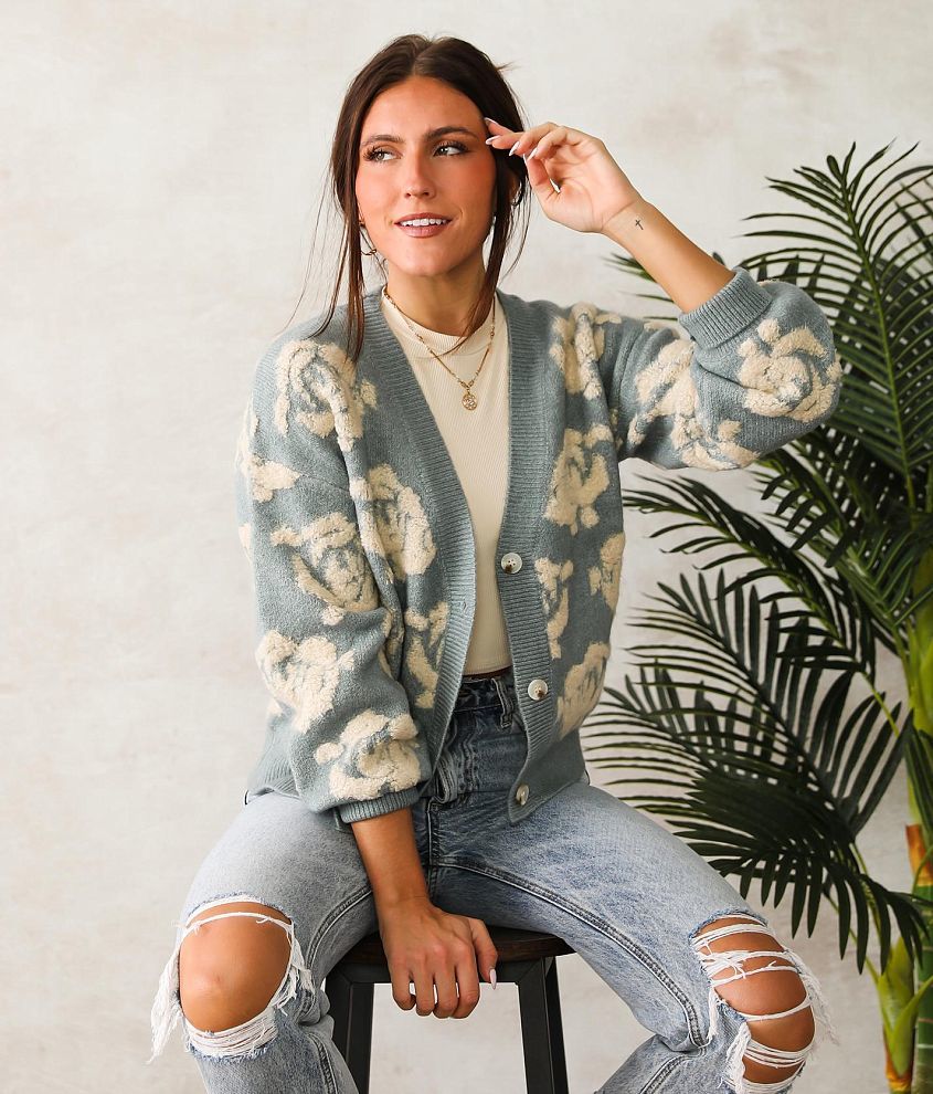 mystree Floral Cardigan Sweater - Women's Sweaters in Powder Blue | Buckle