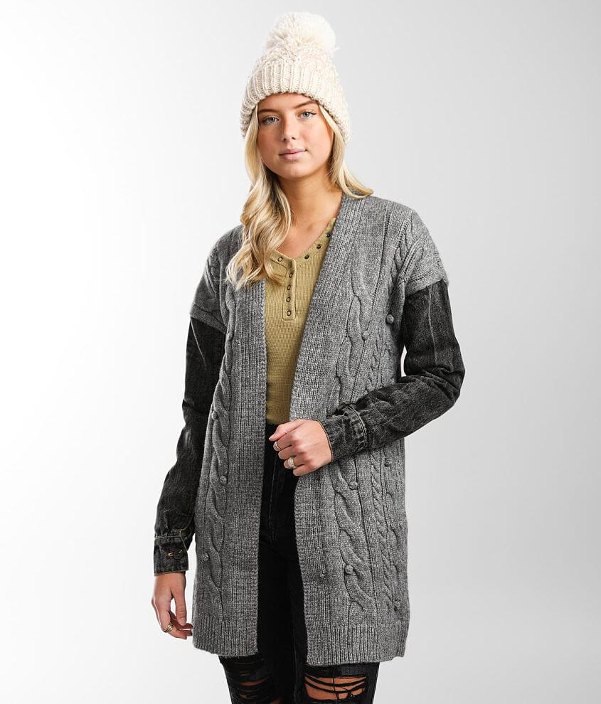 mystree Cable Knit Cardigan Sweater - Women's Sweaters in Grey