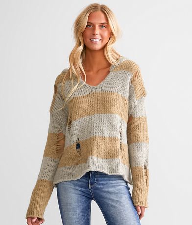 mystree Open Weave Hooded Sweater front view