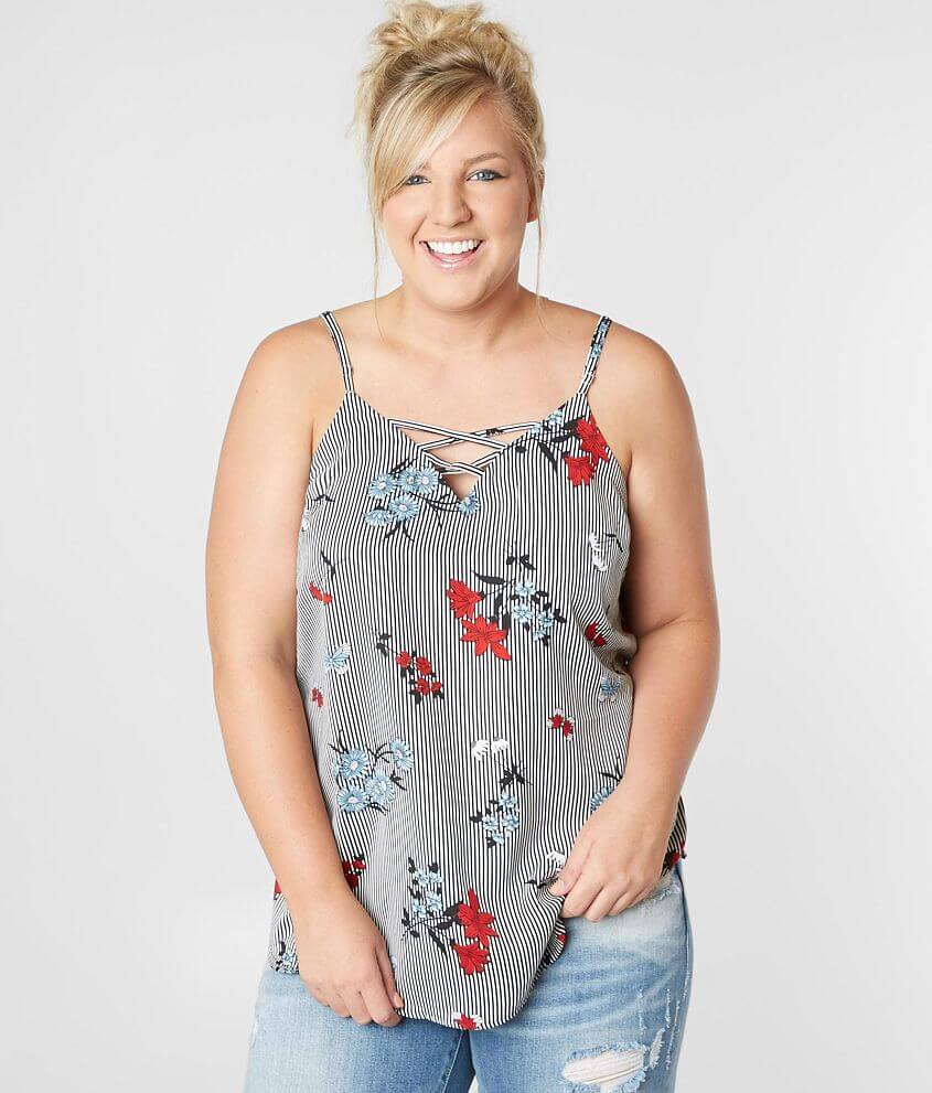 Daytrip Floral Striped Tank Top - Plus Size Only front view