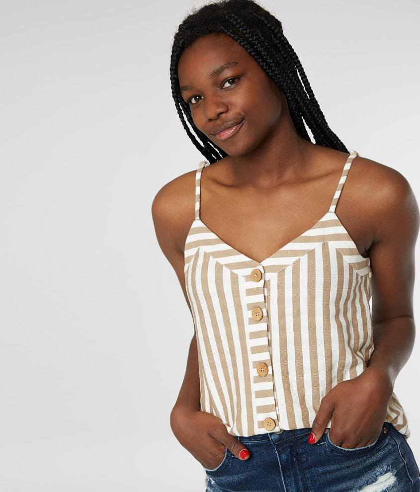 Daytrip Textured Button Down Tank Top front view