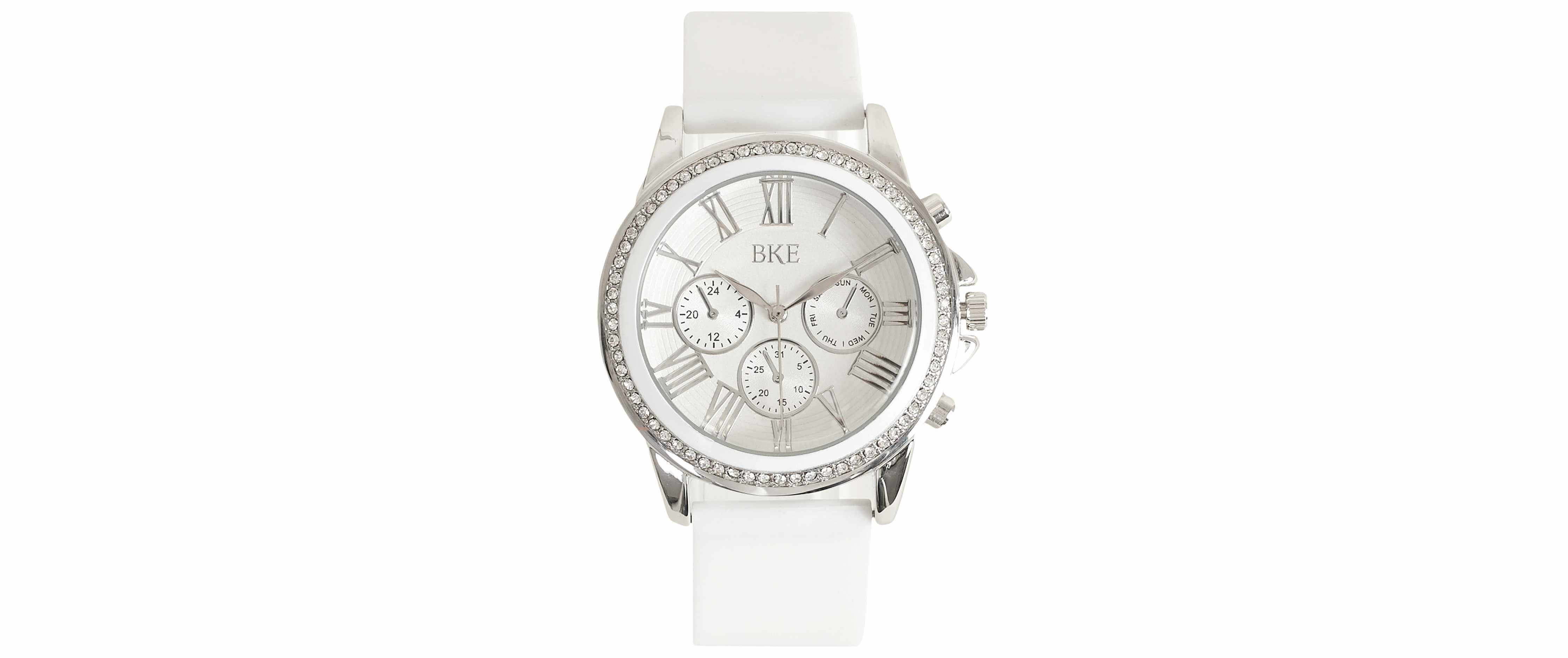 BKE Rhinestone Watch - Clothing in Silver White | Buckle display picture 1