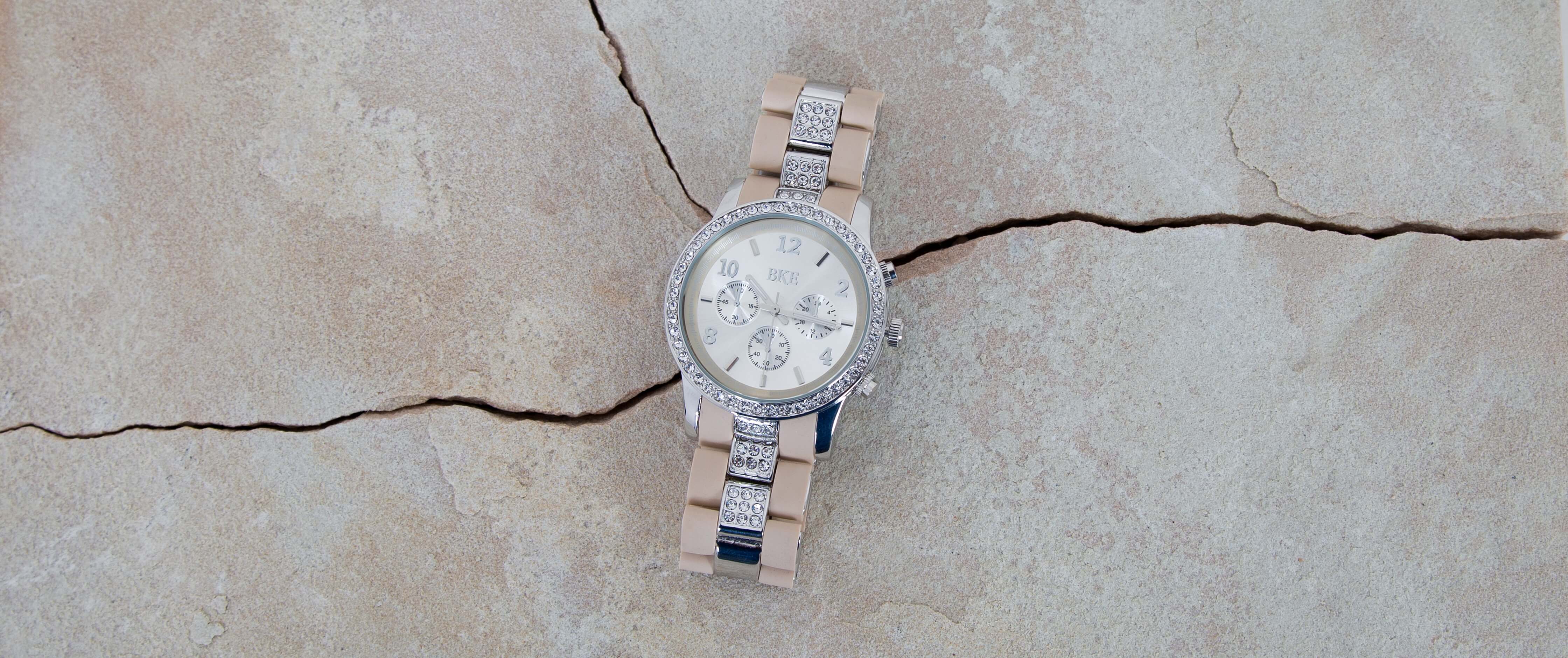 BKE Rhinestone Watch - Clothing in Silver Cream | Buckle display picture 3