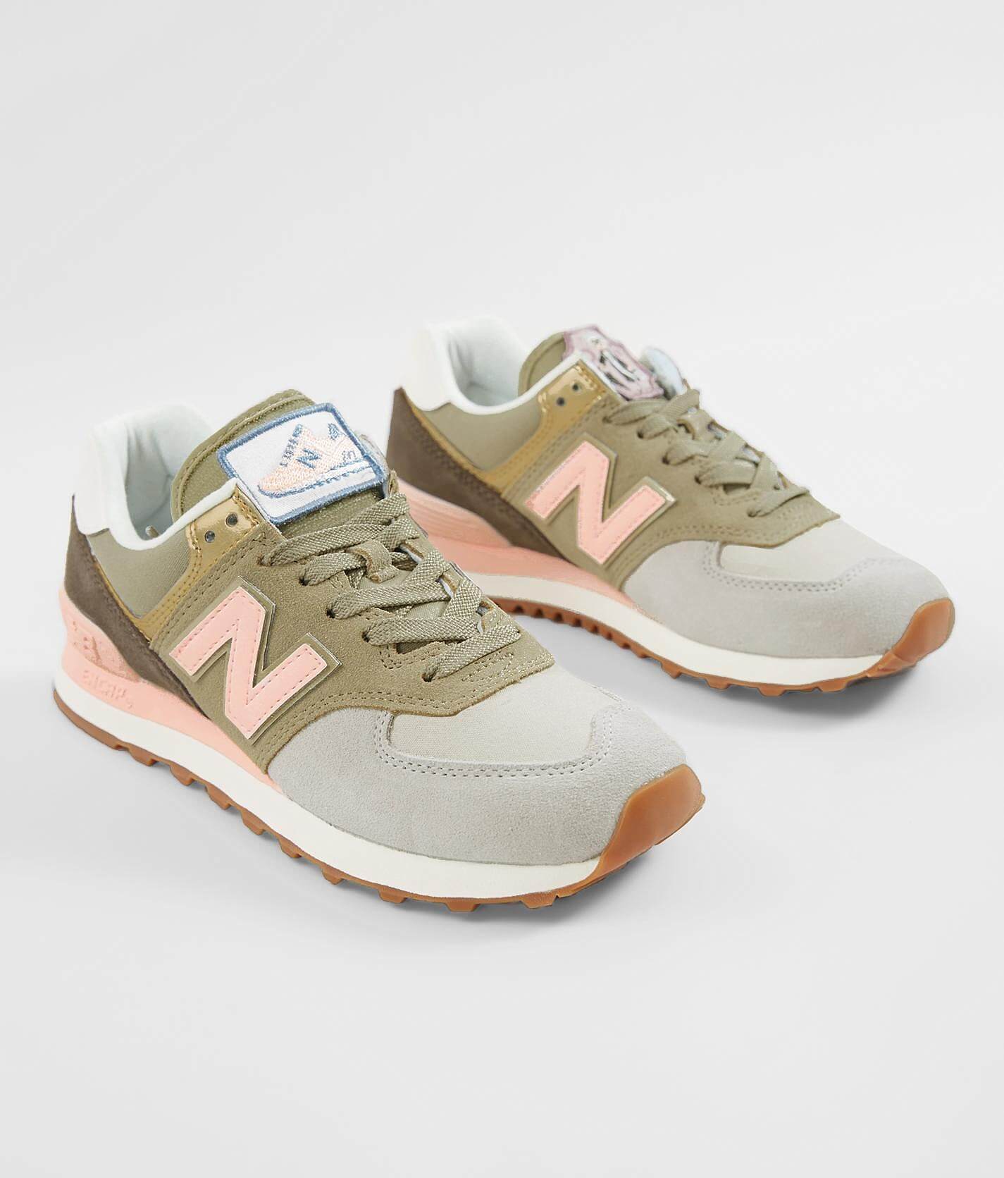 womens new balance 574 metallic patch athletic shoe