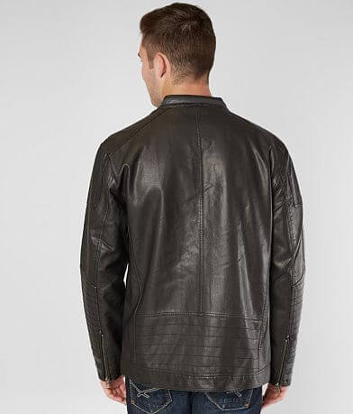 BKE Pieced Faux Leather Jacket back view