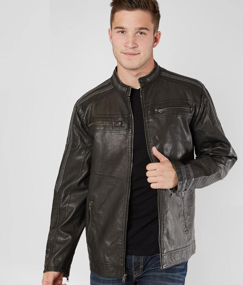 BKE Pieced Faux Leather Jacket - Men's Coats/Jackets in Black Grey | Buckle