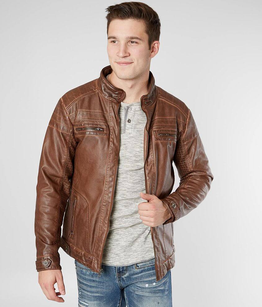 Buckle Black Faux Leather Jacket - Men's Coats/Jackets in Brown | Buckle