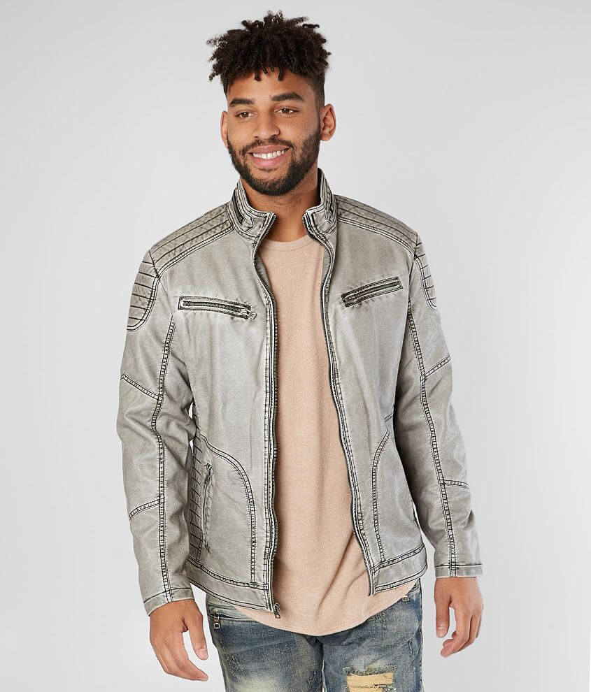 Mens grey faux leather jacket hotsell