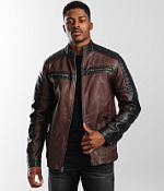 Buckle Black Color Block Faux Leather Jacket - Men's Coats