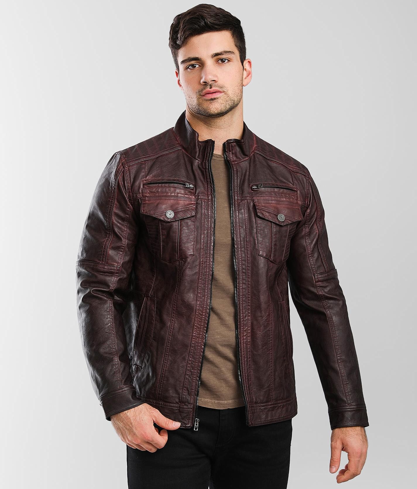 Dark burgundy leather discount jacket