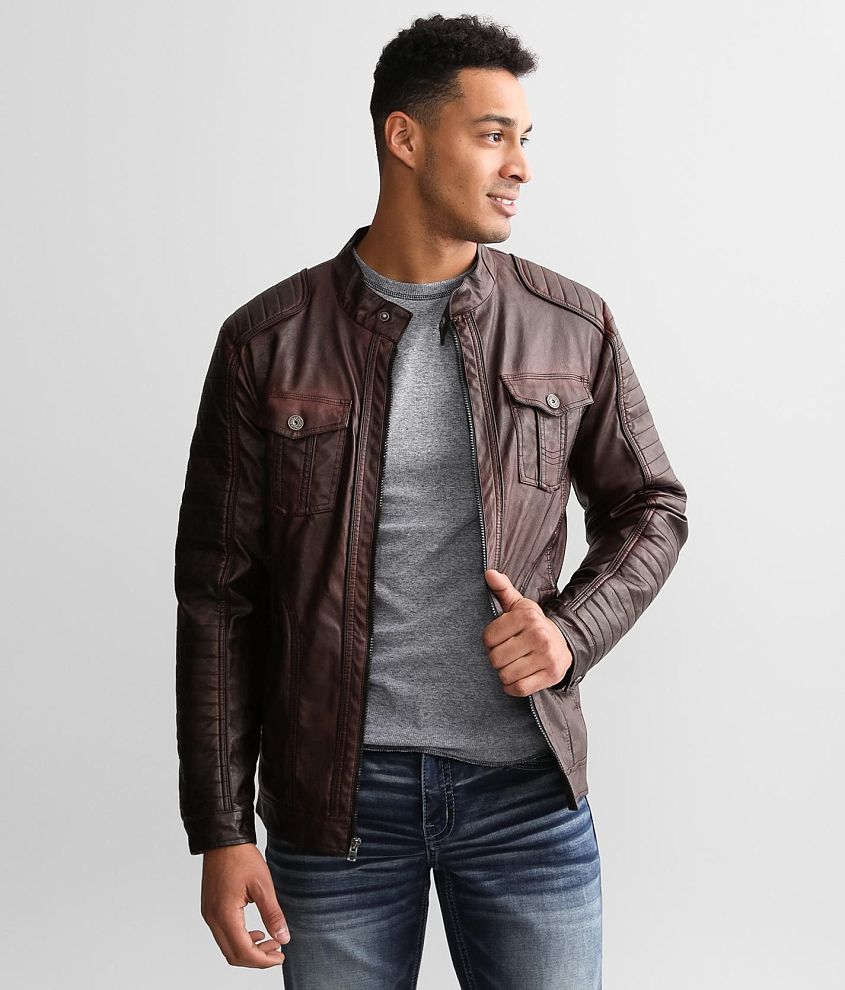 Buckle black leather jacket sale