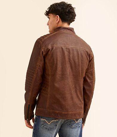 Buckle Black Distressed Faux Leather Jacket BACK