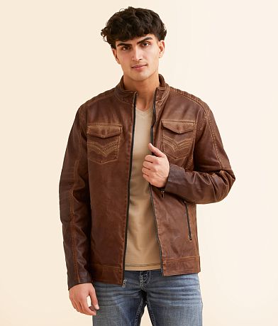 Buckle Black Distressed Faux Leather Jacket front view