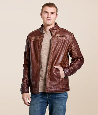Buckle Black Washed Pleather Jacket front view