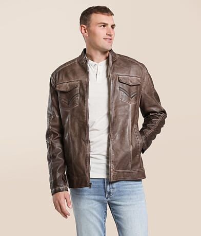 Buckle Black Washed Pleather Jacket front view