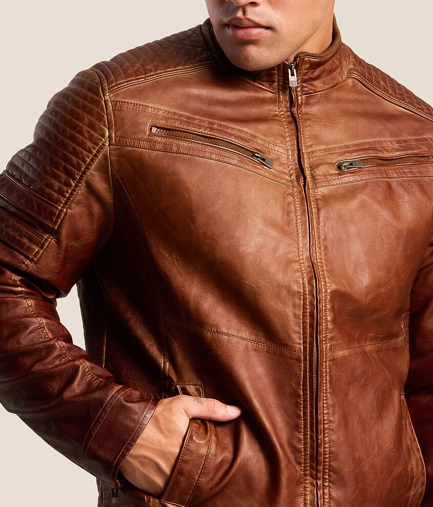 Washed Pleather Moto Jacket