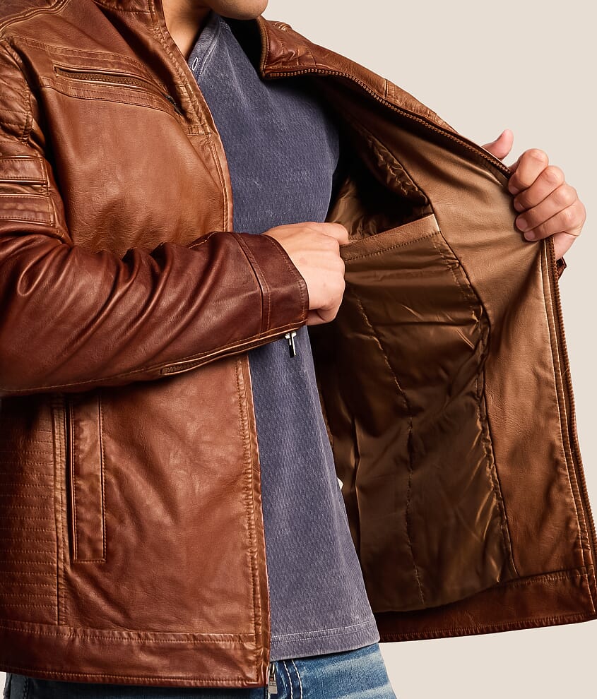 Washed Pleather Moto Jacket
