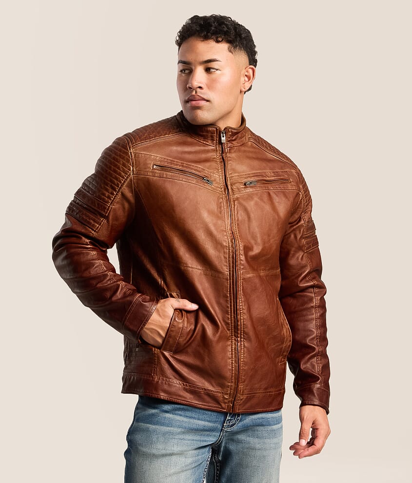 Washed Pleather Moto Jacket