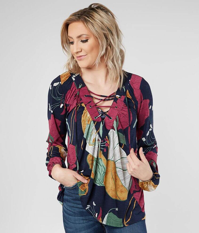 Daytrip Floral Lace-Up Top front view